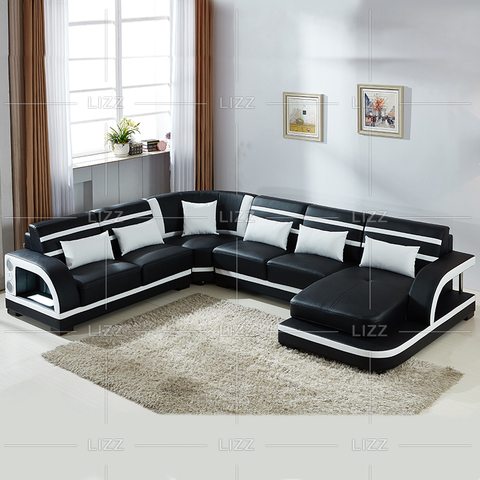 Canapea Sectionala Led din piele de dimensiuni medii pentru camera de familie