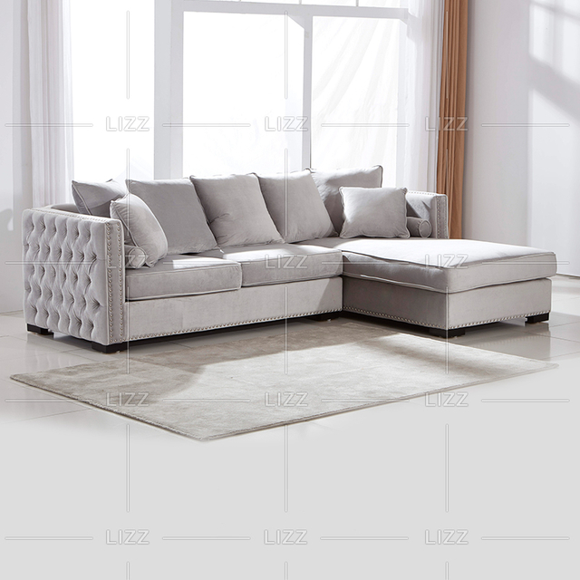 Canapea Leisure Chesterfield din stofă cu șezlong