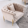 Canapea Chesterfield Living din stofa cu picioare aurii