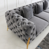 Canapea de sufragerie din material Chesterfield cu picioare aurii