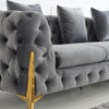 Canapea de sufragerie din material Chesterfield cu picioare aurii