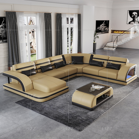 Canapea Sectionala Moderna Led din piele pentru living