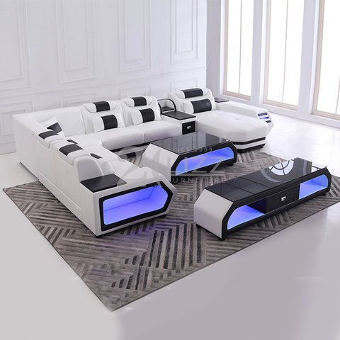 Canapea de living din piele contemporană cu depozitare